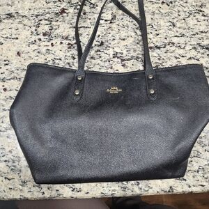 Authentic Coach Black Crossgrain Leather F38848 Tote Shoulder Bag – Zip Top